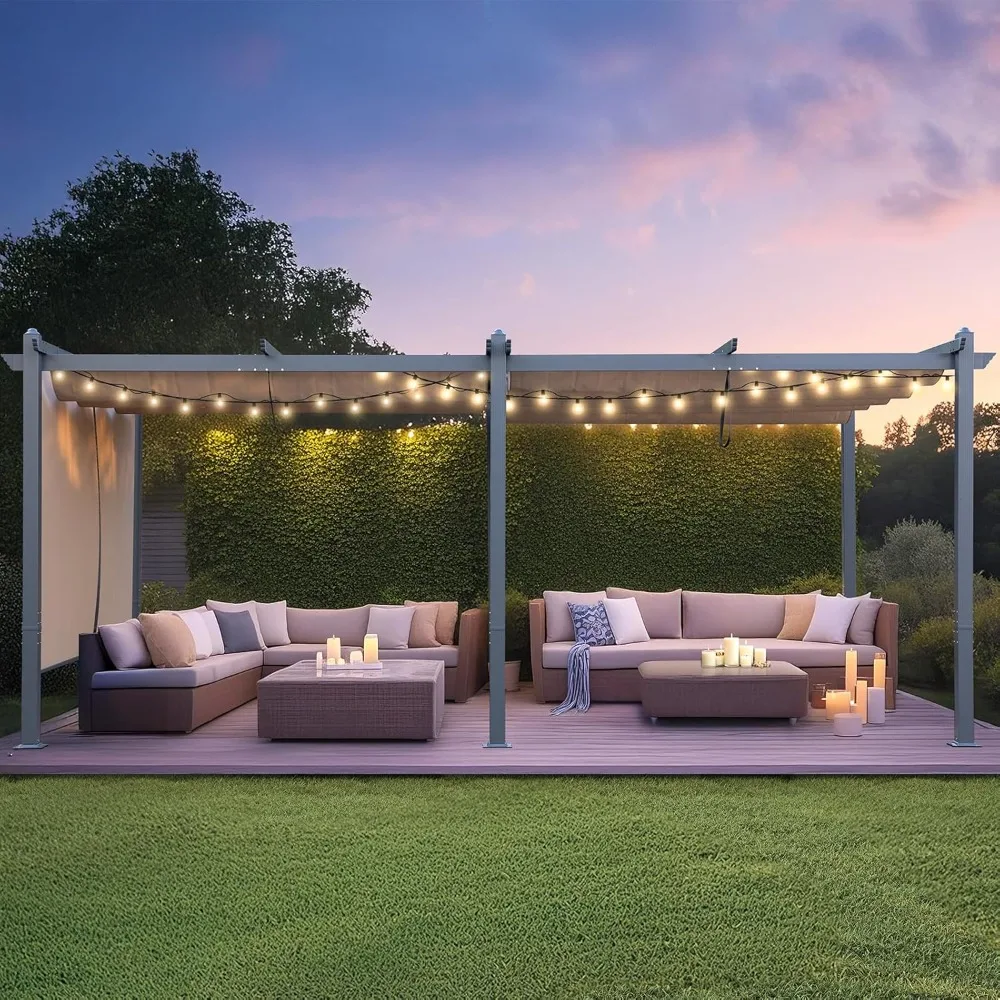 12 X 20-футовая уличная алюминиевая беседка с выдвижной крышей и боковым тентом
12 X 20-футовая уличная алюминиевая беседка с выдвижной крышей и боковым тентом