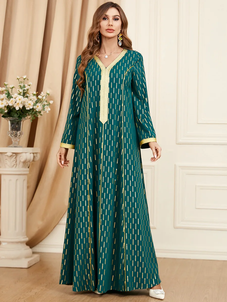 Chiffon Gold Print Muslim Women's Dress Floral Pattern Patchwork Long Sleeve Abaya Dress Women
Chiffon Gold Print Muslim Women's Dress Floral Pattern Patchwork Long Sleeve Abaya Dress Women