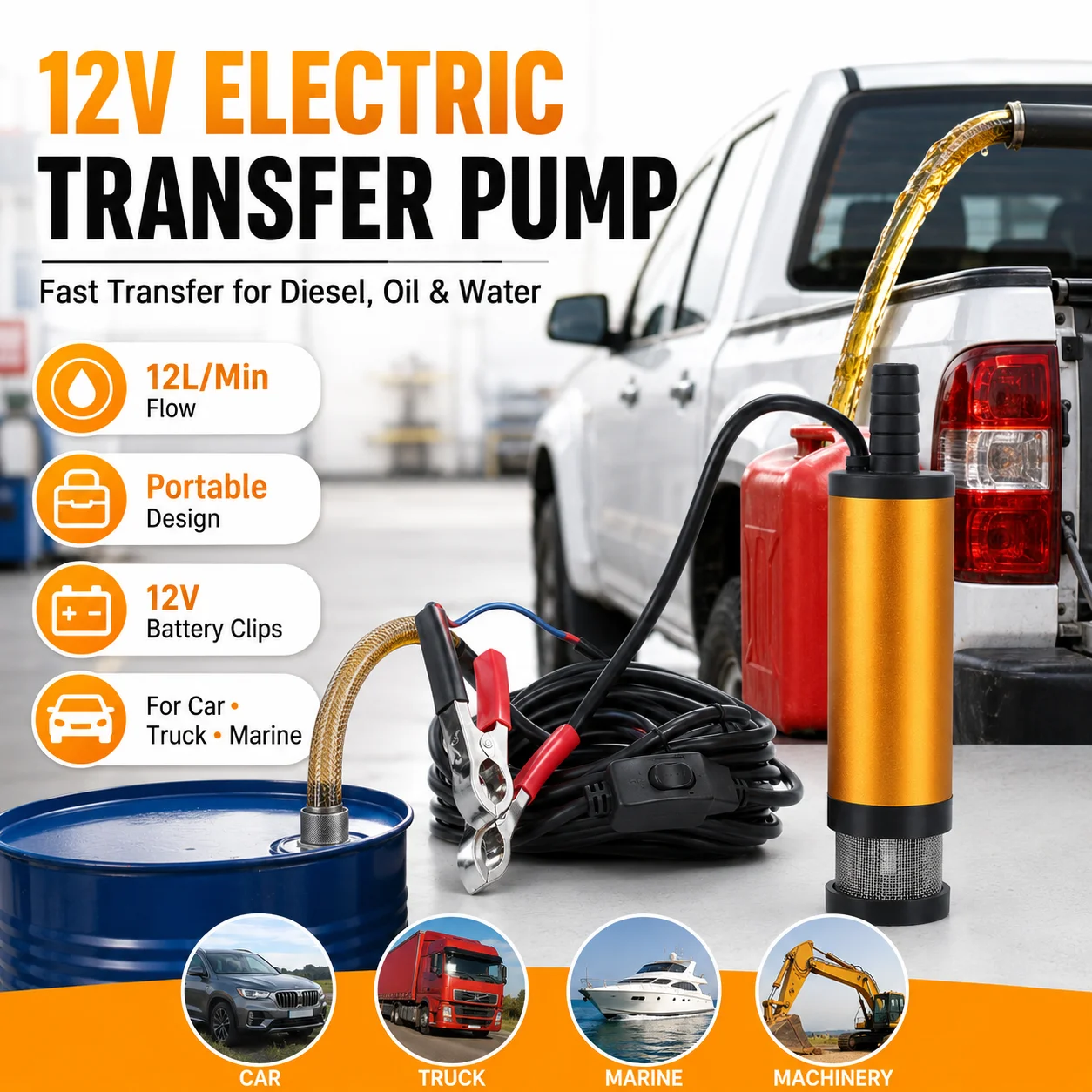 12V 24V Electric Submersible Fuel Transfer Pump 12L/min Portable Diesel Oil Water Change Pump for Car Truck Marine Boat
12V 24V Electric Submersible Fuel Transfer Pump 12L/min Portable Diesel Oil Water Change Pump for Car Truck Marine Boat