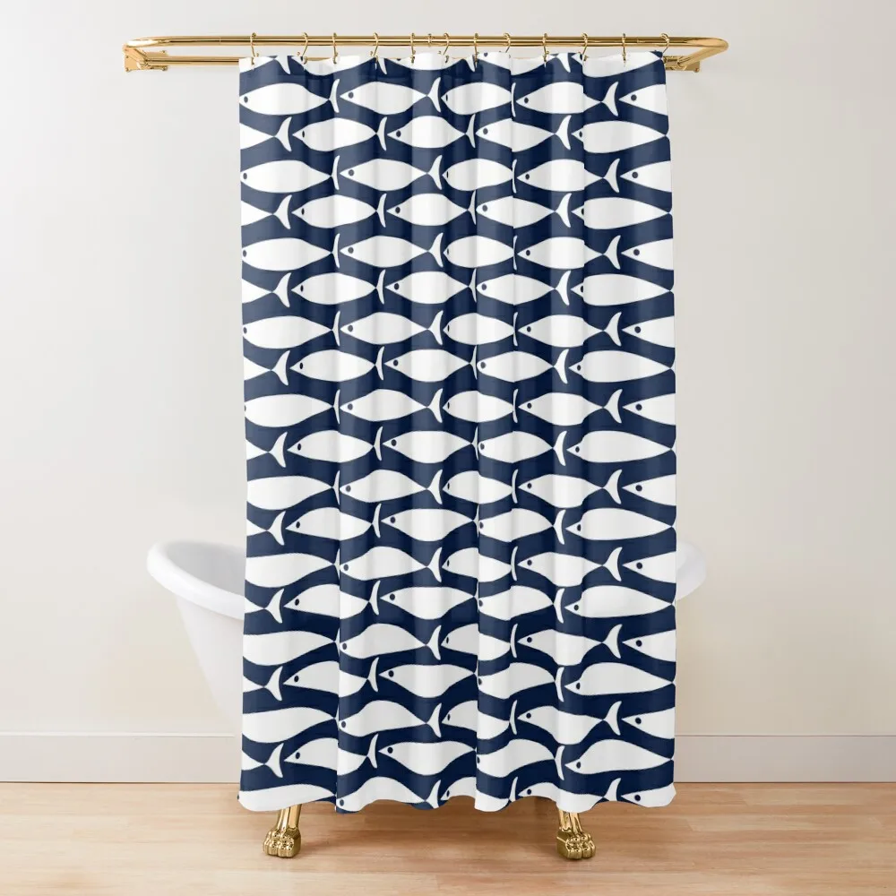 Mid Century Modern Fish Pattern in Nautical Navy Blue and White Shower Curtain For Bathrooms Curtain
Mid Century Modern Fish Pattern in Nautical Navy Blue and White Shower Curtain For Bathrooms Curtain