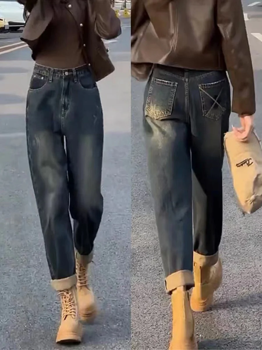 Эластичные джинсы-шаровары с широкими штанинами, женские осенне-зимние свободные брюки больших размеров с высокой талией, прямые брюки Old Dad
Эластичные джинсы-шаровары с широкими штанинами, женские осенне-зимние свободные брюки больших размеров с высокой талией, прямые брюки Old Dad