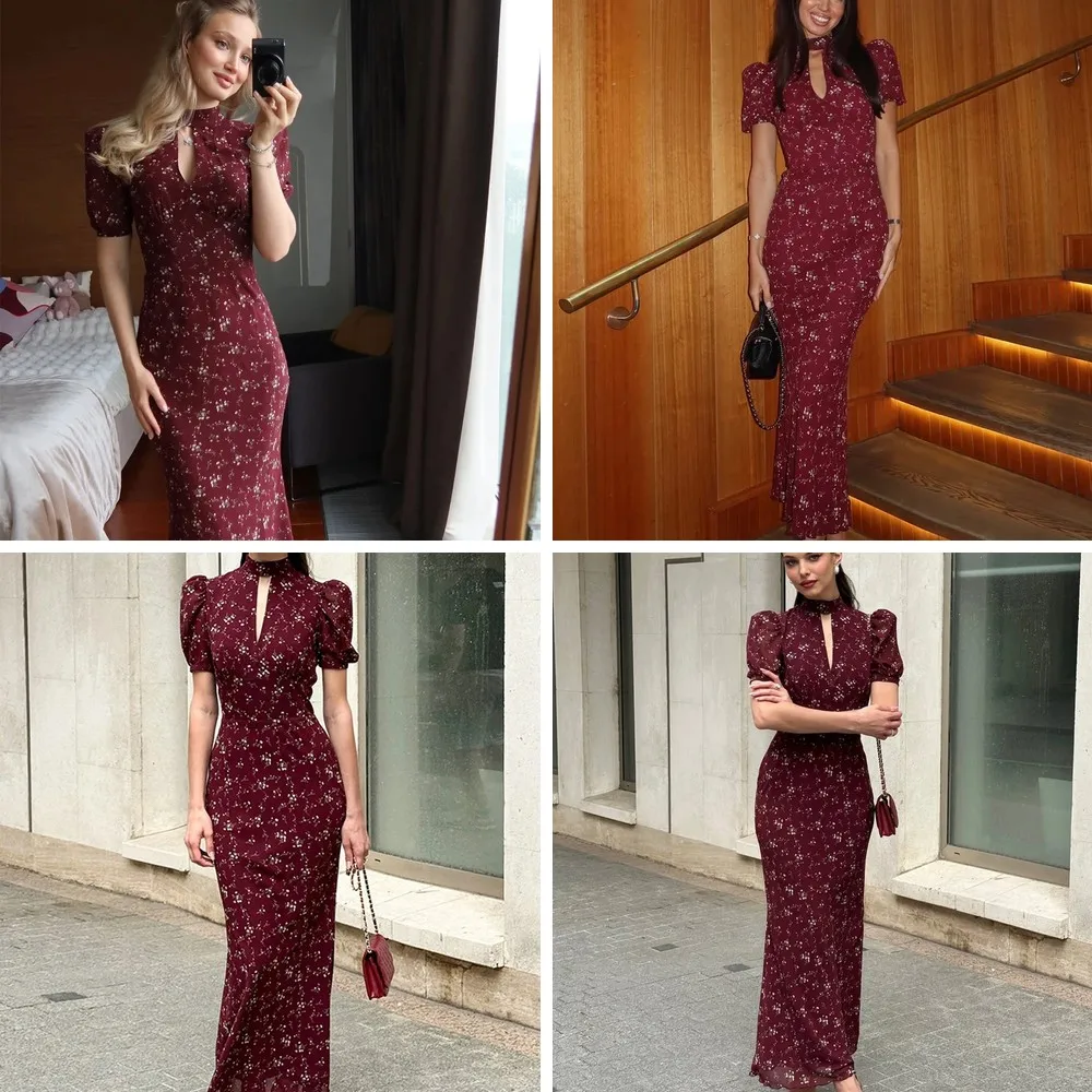 Elegant Floral Print Maxi Dress with Hollow Out Puff Sleeves & High Waist | Holiday Party Gown
Elegant Floral Print Maxi Dress with Hollow Out Puff Sleeves & High Waist | Holiday Party Gown