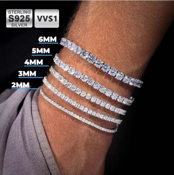 Fashion Simple D VVS1 Moissanite Tennis Bracelet 925 Sterling Silver Single Row Classics Bracelet for Women Man Diamond Jewelry
Fashion Simple D VVS1 Moissanite Tennis Bracelet 925 Sterling Silver Single Row Classics Bracelet for Women Man Diamond Jewelry