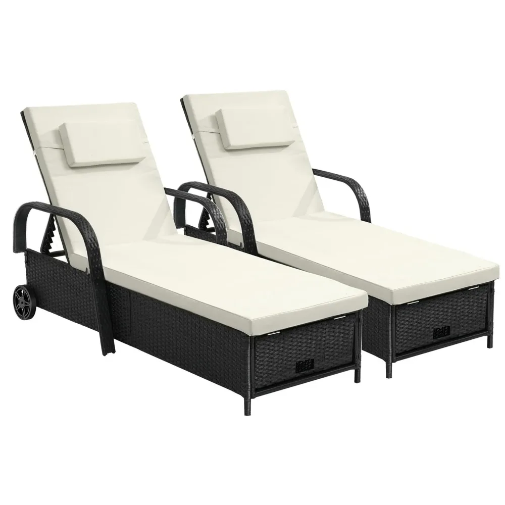 Outdoor Wicker Chaise Lounge Chair Set of 2 w/Storage, Rattan Patio Pool Lounger with Adjustable Backrest, Arm, Cushion, Pillow
Outdoor Wicker Chaise Lounge Chair Set of 2 w/Storage, Rattan Patio Pool Lounger with Adjustable Backrest, Arm, Cushion, Pillow