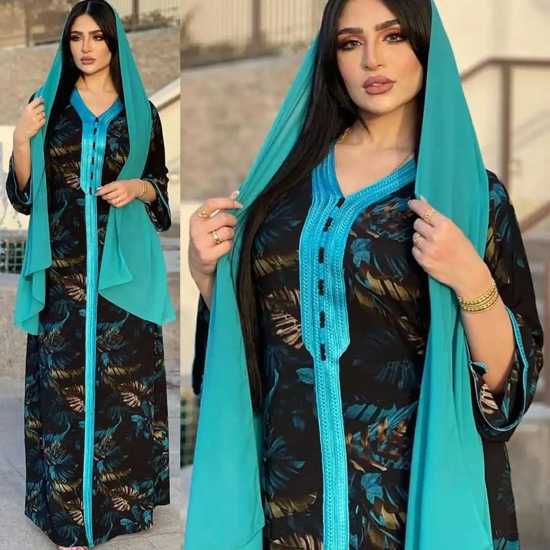 Women's Leaf Printed Robe Abayav Neck Holiday Dress for Women Muslim Long Dress Robe Abaya Ramadan Dubai Luxury Islam Elegant
Women's Leaf Printed Robe Abayav Neck Holiday Dress for Women Muslim Long Dress Robe Abaya Ramadan Dubai Luxury Islam Elegant