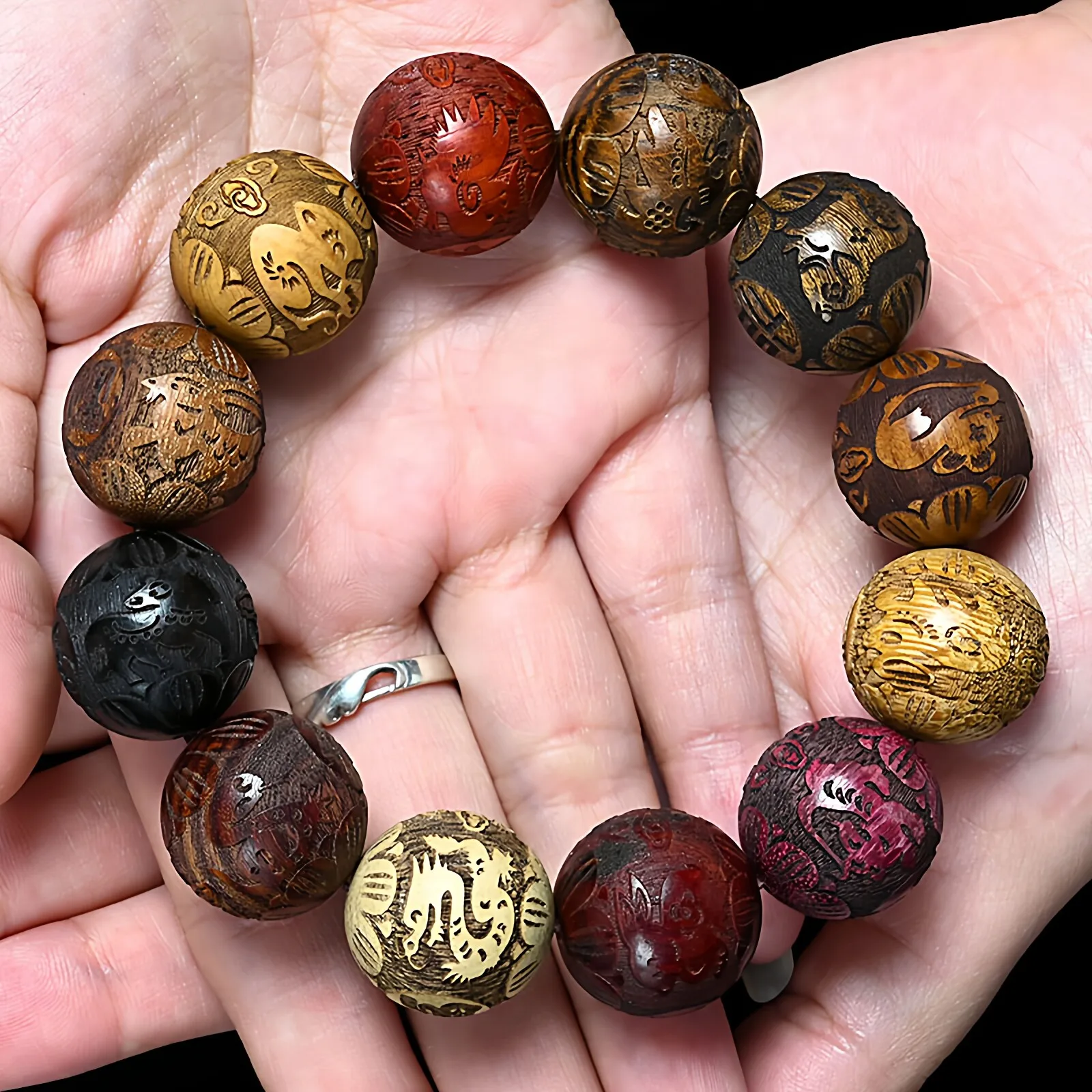 Natural Log Multi Bead Bracelet: Carved Chinese Zodiac Ebony, Green Sandalwood & Rosewood Bracelet for Men, Women & Couples
Natural Log Multi Bead Bracelet: Carved Chinese Zodiac Ebony, Green Sandalwood & Rosewood Bracelet for Men, Women & Couples