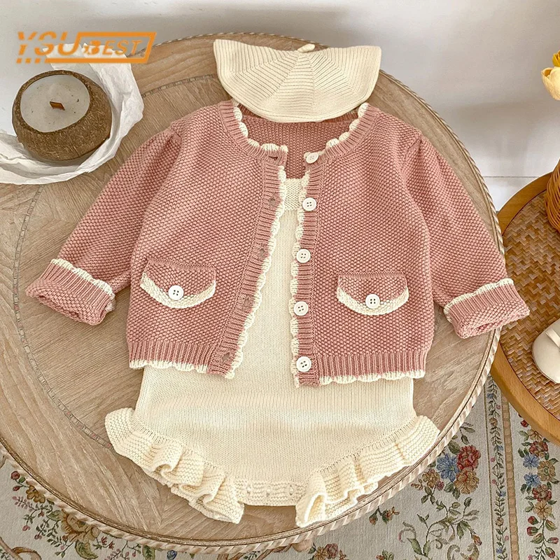 Infant Baby Girls Long Sleeves Solid Color Sweet Knit Cardigan Coat + Rompers Clothing Set Kids Baby Girls Children's Suit
Infant Baby Girls Long Sleeves Solid Color Sweet Knit Cardigan Coat + Rompers Clothing Set Kids Baby Girls Children's Suit