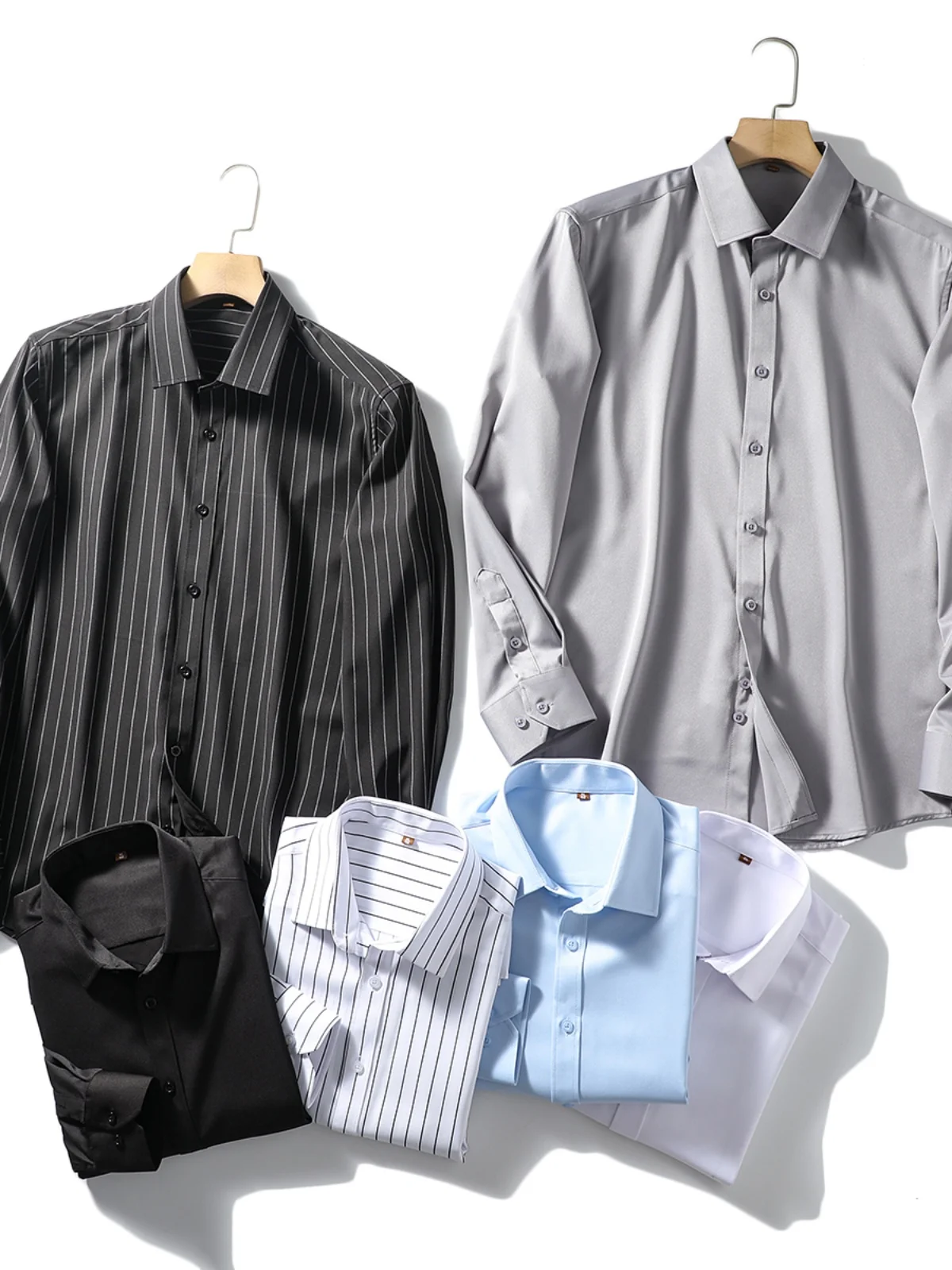 High Quality Men's Long Sleeve Business Shirt Glossy Elastic Commute Autumn Standard Fit Iron Free Pure Color Point Collar
High Quality Men's Long Sleeve Business Shirt Glossy Elastic Commute Autumn Standard Fit Iron Free Pure Color Point Collar