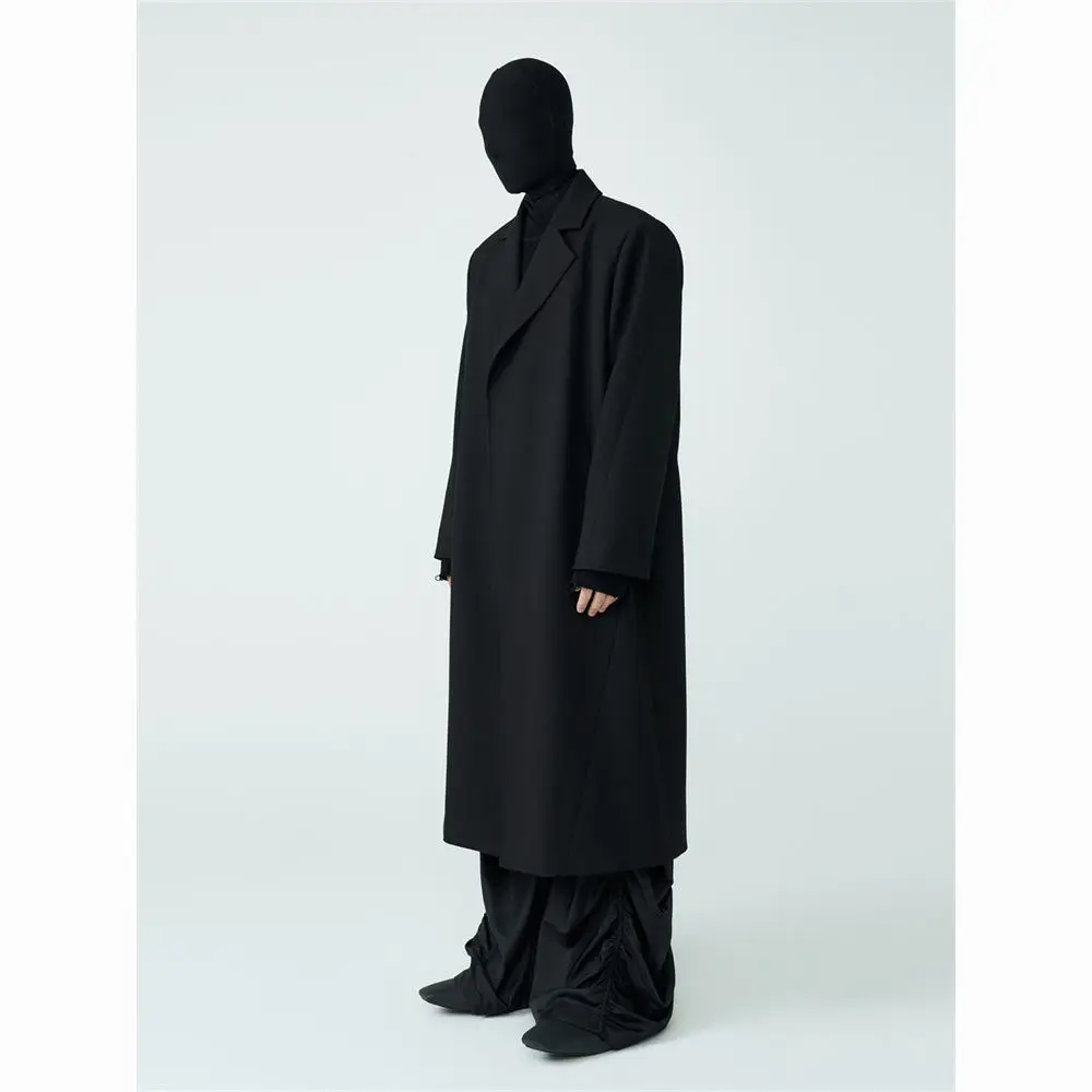 Long Wool Coat Unisex Minimalist Loose Fit Padded Shoulder Patchwork Black Over Knee Trench Casual Fashion Outerwear Tops
Long Wool Coat Unisex Minimalist Loose Fit Padded Shoulder Patchwork Black Over Knee Trench Casual Fashion Outerwear Tops