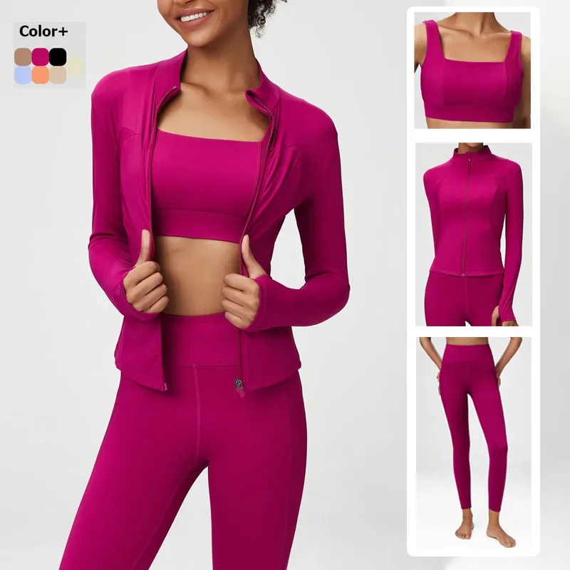 2/3 Pieces Fitness Yoga Set Women Solid Color Stretch Athletic Suit Sexy Bra Zipper Jacket High Waist Leggings Female Sportswear
2/3 Pieces Fitness Yoga Set Women Solid Color Stretch Athletic Suit Sexy Bra Zipper Jacket High Waist Leggings Female Sportswear