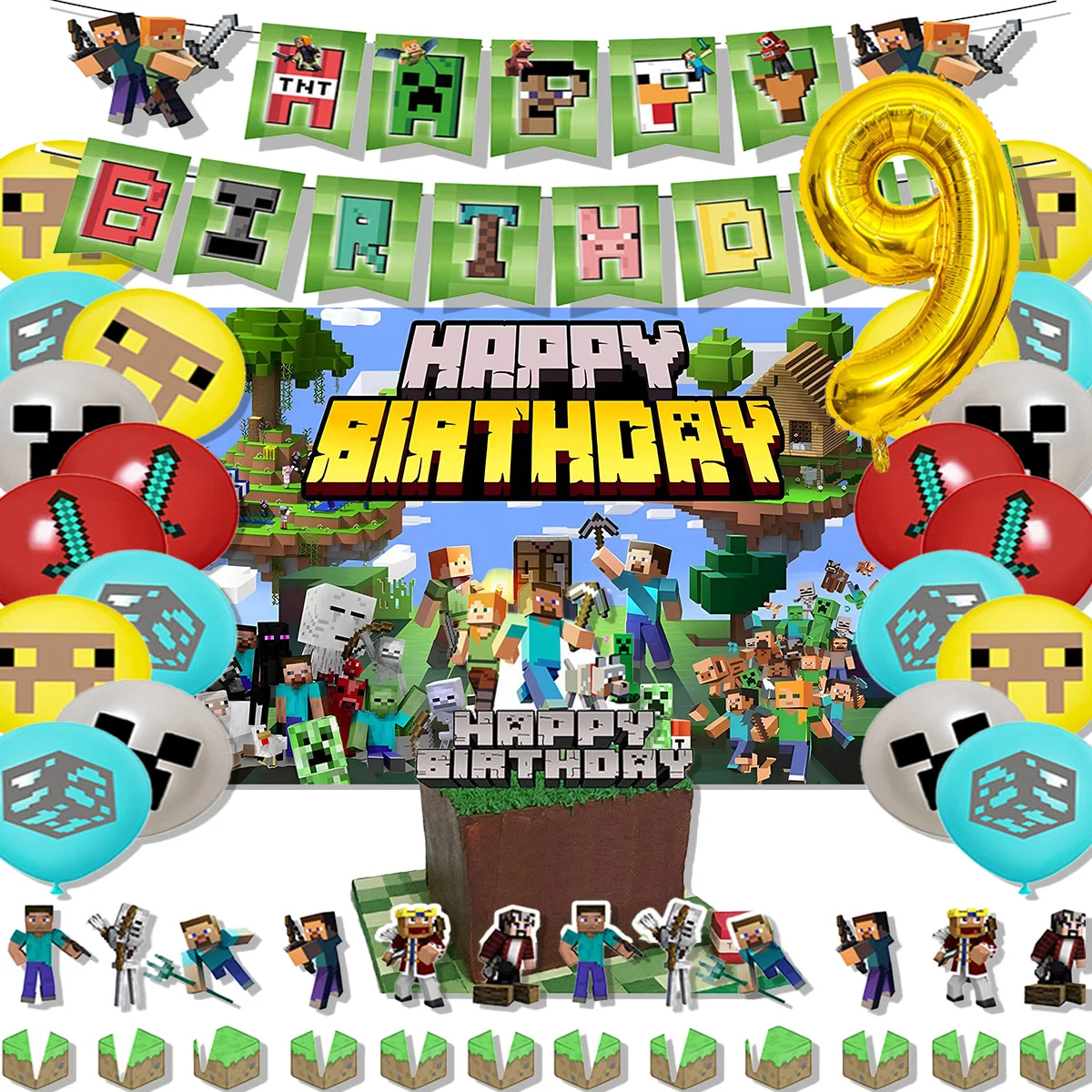 Green Game Theme Boys Hapy Birthday Party Supplies Decorative Pi&XELS World Balloon Banner Backdrop Cupcake Topper for Kids Gift
Green Game Theme Boys Hapy Birthday Party Supplies Decorative Pi&XELS World Balloon Banner Backdrop Cupcake Topper for Kids Gift