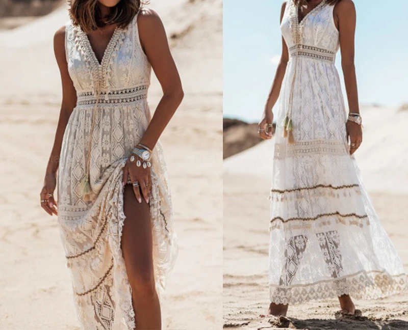 2026 Summer Temperament Bohemian Long Dress Women's Lace Splicing Pendulum Dress
2026 Summer Temperament Bohemian Long Dress Women's Lace Splicing Pendulum Dress