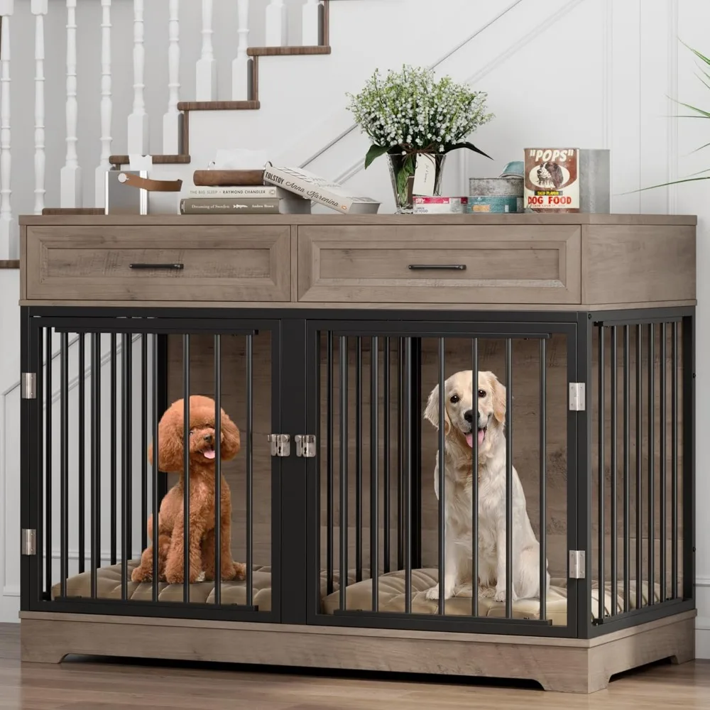 Dog Crate Furniture 47" Wooden Dog Kennels for Dogs Indoor with a Removable Divider for Large/Medium/Small Dogs, 2 Storage Drawe
Dog Crate Furniture 47" Wooden Dog Kennels for Dogs Indoor with a Removable Divider for Large/Medium/Small Dogs, 2 Storage Drawe