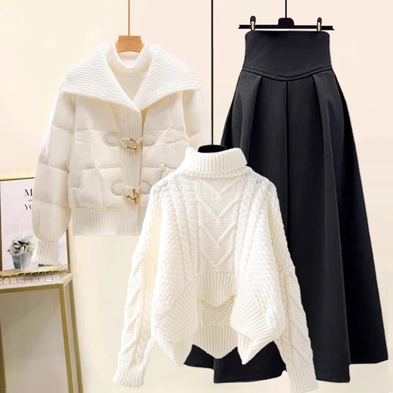 Thickened Fleece Autumn Winter Set Knitted High Waist Skirt Three Piece Suit Women's Fashion Ensemble Long Sleeve Top
Thickened Fleece Autumn Winter Set Knitted High Waist Skirt Three Piece Suit Women's Fashion Ensemble Long Sleeve Top