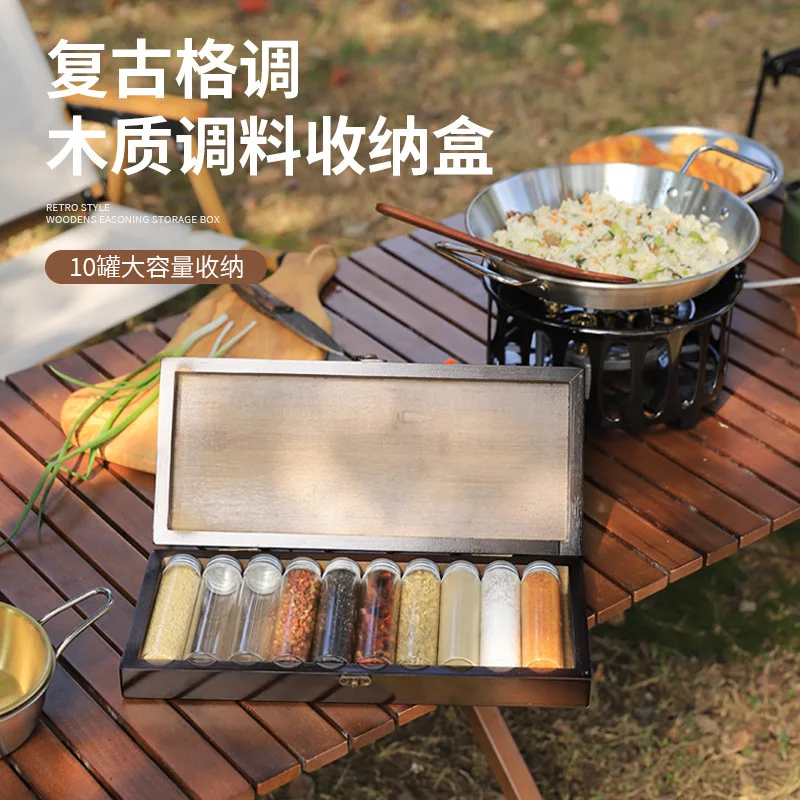 Outdoor Retro Wooden Seasoning Box, Portable Multi Bottle Jar Combination Set For Outdoor Camping And Picnics,A1184
Outdoor Retro Wooden Seasoning Box, Portable Multi Bottle Jar Combination Set For Outdoor Camping And Picnics,A1184