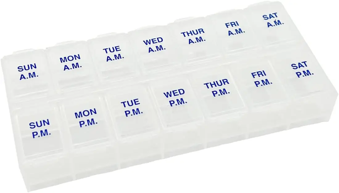 Weekly AM PM Pill Organizer 7 Day Medicine Box Medium Compartments Easy Open Lids Portable Travel Home
Weekly AM PM Pill Organizer 7 Day Medicine Box Medium Compartments Easy Open Lids Portable Travel Home