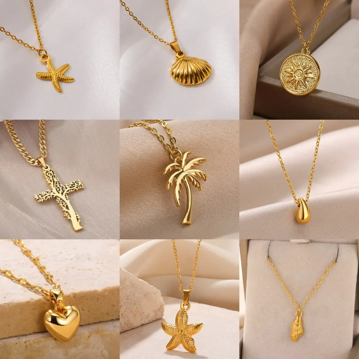 Stainless Steel Necklaces for Women Men Gold Color Shell Starfish Palm Tree Pendants Necklace Female Summer Hawaiian Jewelry
Stainless Steel Necklaces for Women Men Gold Color Shell Starfish Palm Tree Pendants Necklace Female Summer Hawaiian Jewelry