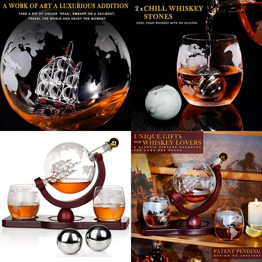 Gifts for Men Dad Fathers Day, Whiskey Decanter Globe Set with 2 Ball Stones 2 Glasses, Anniversary Birthday Gifts for Him Husb
Gifts for Men Dad Fathers Day, Whiskey Decanter Globe Set with 2 Ball Stones 2 Glasses, Anniversary Birthday Gifts for Him Husb