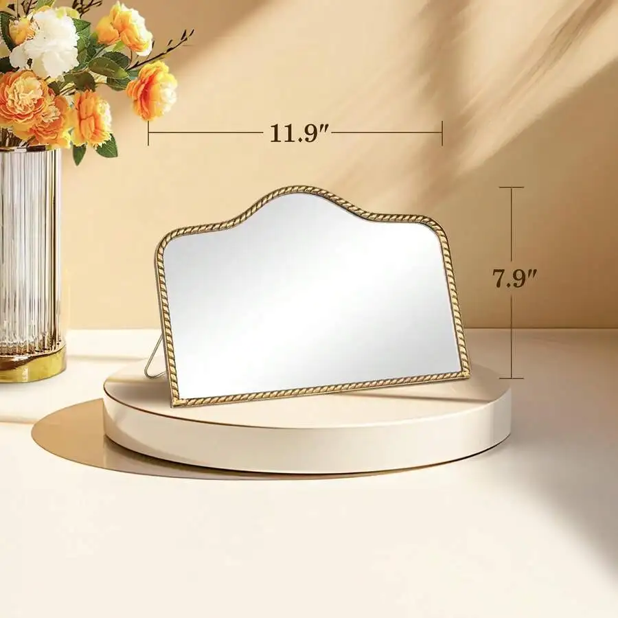 Vintage Desk Makeup Mirror With Scalloped Beaded Frame, 11.9 Inch Wide X 7.9 Inch High, Metal Frame, 360 Degree Adjustable Stand
Vintage Desk Makeup Mirror With Scalloped Beaded Frame, 11.9 Inch Wide X 7.9 Inch High, Metal Frame, 360 Degree Adjustable Stand