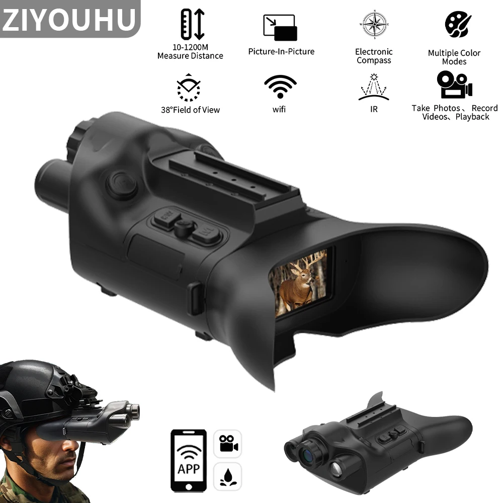 Low Illumination Digital Binocular 1X Strap Helmet Night Vision Goggles 1200m Laser Ranging Compass PIP Night Camera for Hunting
Low Illumination Digital Binocular 1X Strap Helmet Night Vision Goggles 1200m Laser Ranging Compass PIP Night Camera for Hunting