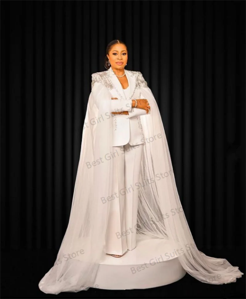 Crystals White Cape Women Suit Pants Set Blazer+Trousers 2 Pieces Formal Wedding Tuxedos Prom Dress Custom Made Formal Jacket
Crystals White Cape Women Suit Pants Set Blazer+Trousers 2 Pieces Formal Wedding Tuxedos Prom Dress Custom Made Formal Jacket