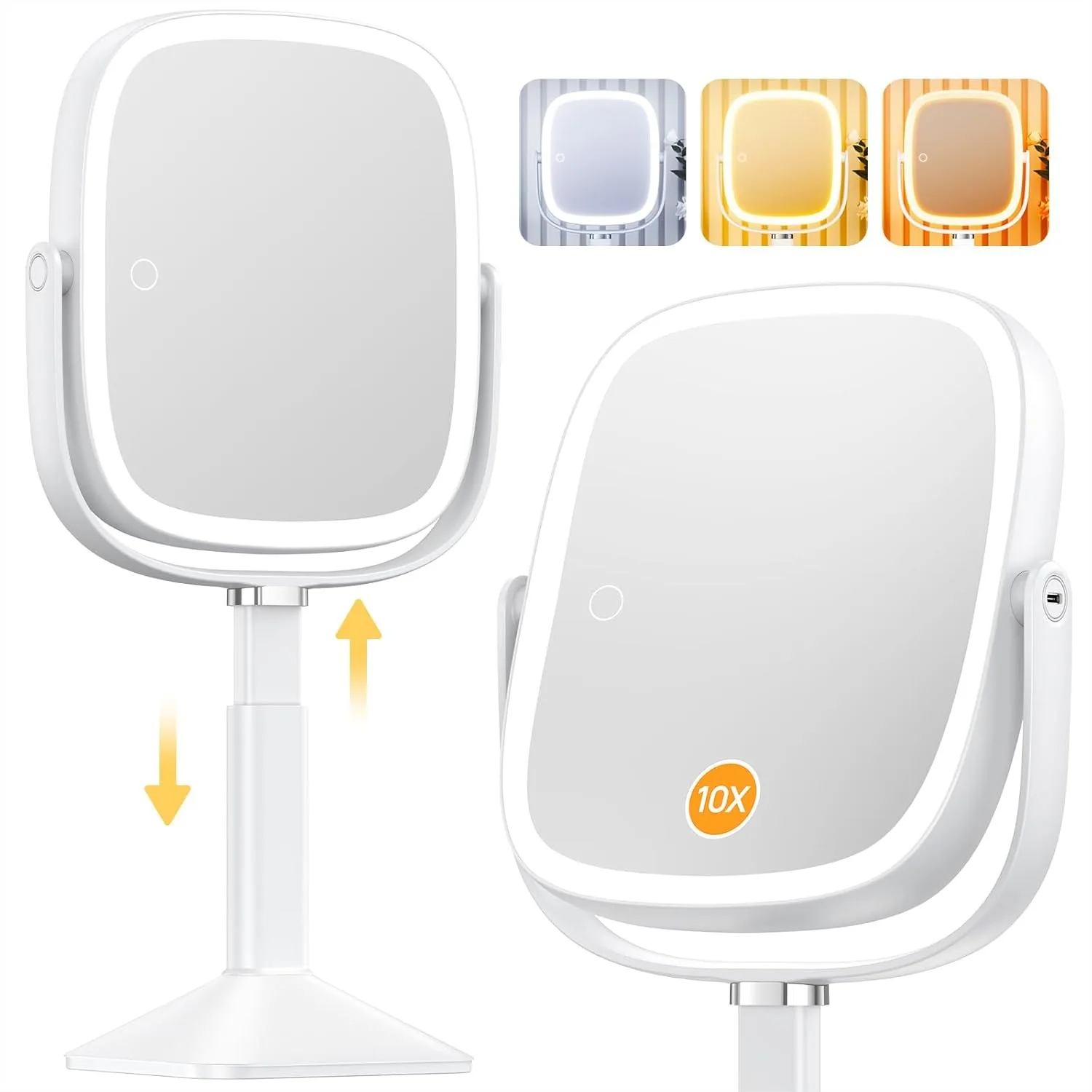 Large Rectangle Lighted Makeup Mirror With 10X Magnification, 3 Color Lights, Height Adjustable, 4000mAh Rechargeable Battery for Bedroom Bathroom, White
Large Rectangle Lighted Makeup Mirror With 10X Magnification, 3 Color Lights, Height Adjustable, 4000mAh Rechargeable Battery for Bedroom Bathroom, White