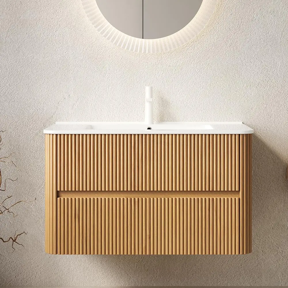 36" Wall Mounted Vanity with Ceramic Sink, Soft Close Drawers, Oak & Plywood, Pre-Assembled, Customized
36" Wall Mounted Vanity with Ceramic Sink, Soft Close Drawers, Oak & Plywood, Pre-Assembled, Customized