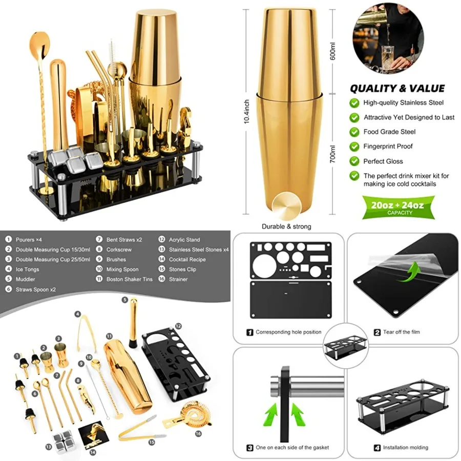Cocktail Shaker Set, 23-Piece Boston Stainless Steel Bartender Kit with Acrylic Stand Cocktail Recipes Booklet, Professional Ba
Cocktail Shaker Set, 23-Piece Boston Stainless Steel Bartender Kit with Acrylic Stand Cocktail Recipes Booklet, Professional Ba