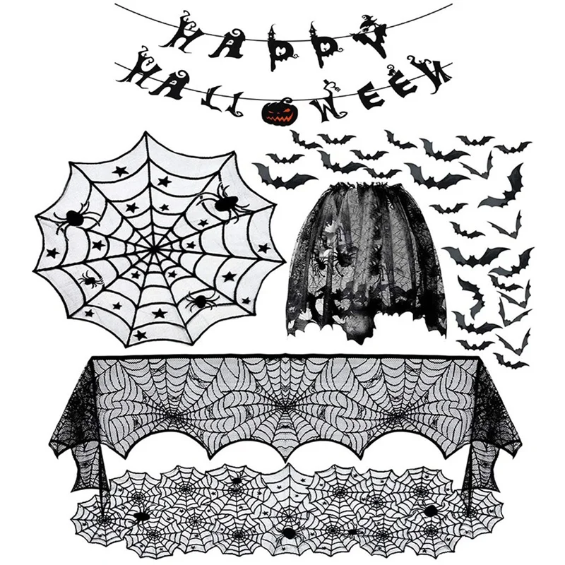 New-Halloween Spider Web Fireplace Cover Black Lace Set Disposable Decoration
New-Halloween Spider Web Fireplace Cover Black Lace Set Disposable Decoration