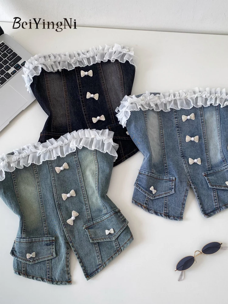 Beiyingni Harajuku Y2K Street Tank Tops Women Bow Sweet Vintage Strapless Crop Top Female Split Casual Backless Denim Vest 2026
Beiyingni Harajuku Y2K Street Tank Tops Women Bow Sweet Vintage Strapless Crop Top Female Split Casual Backless Denim Vest 2026
