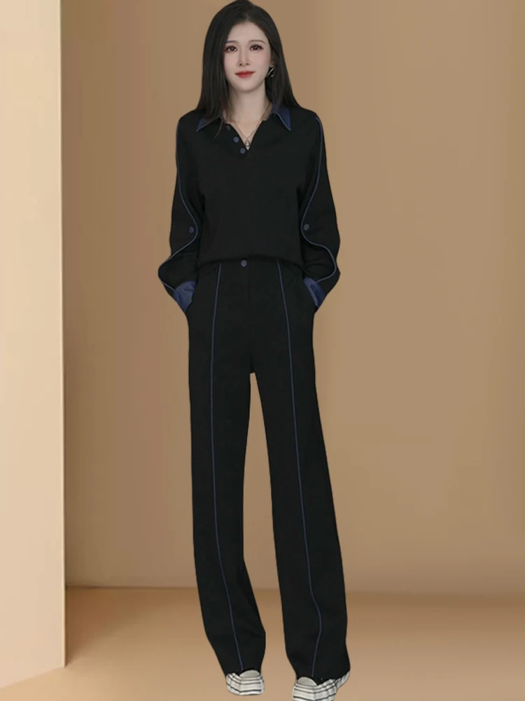 Fashionable Denim Patchwork Long Sleeve Collar Top Wide Leg Pants Two Piece Set for Women Spring Autumn New Design
Fashionable Denim Patchwork Long Sleeve Collar Top Wide Leg Pants Two Piece Set for Women Spring Autumn New Design