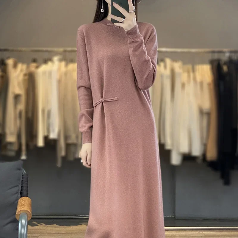 Women's Retro Knitted Long Sleeve Cashmere Sweater Chinese Knot Long Wool Dress Pullover for Autumn And Winter
Women's Retro Knitted Long Sleeve Cashmere Sweater Chinese Knot Long Wool Dress Pullover for Autumn And Winter