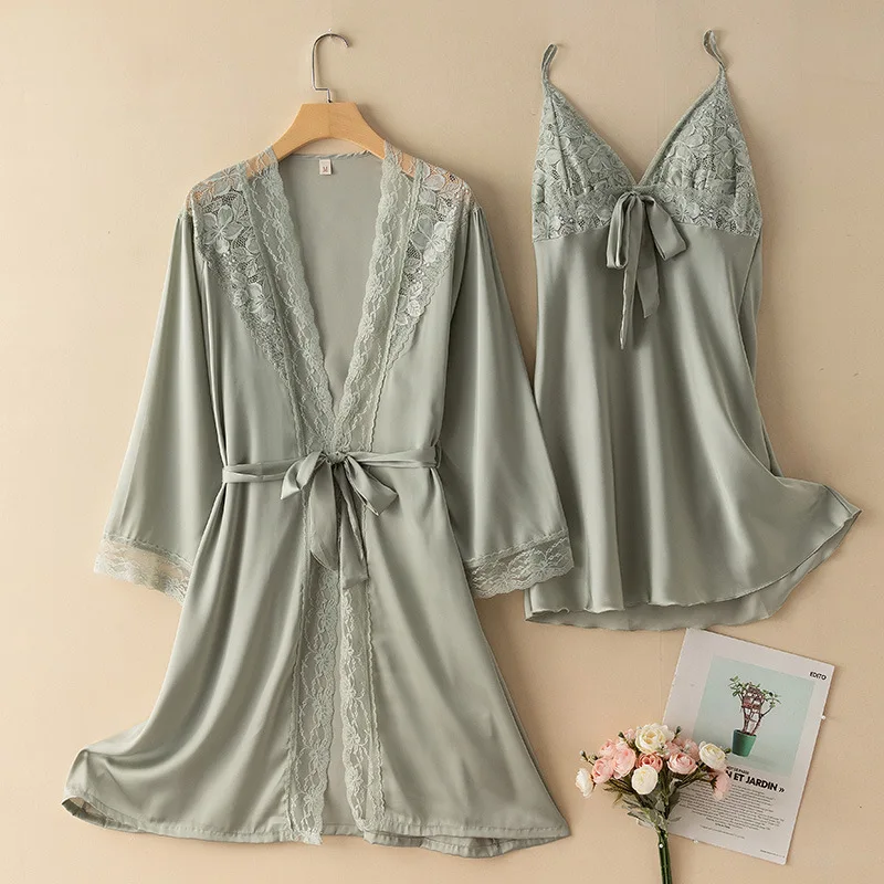 Lace Satin Patchwork Sleepwear Women Kimono Robe Set Casual Bathrobe Gown Intimate Lingerie Short Home Clothing Nightgown
Lace Satin Patchwork Sleepwear Women Kimono Robe Set Casual Bathrobe Gown Intimate Lingerie Short Home Clothing Nightgown