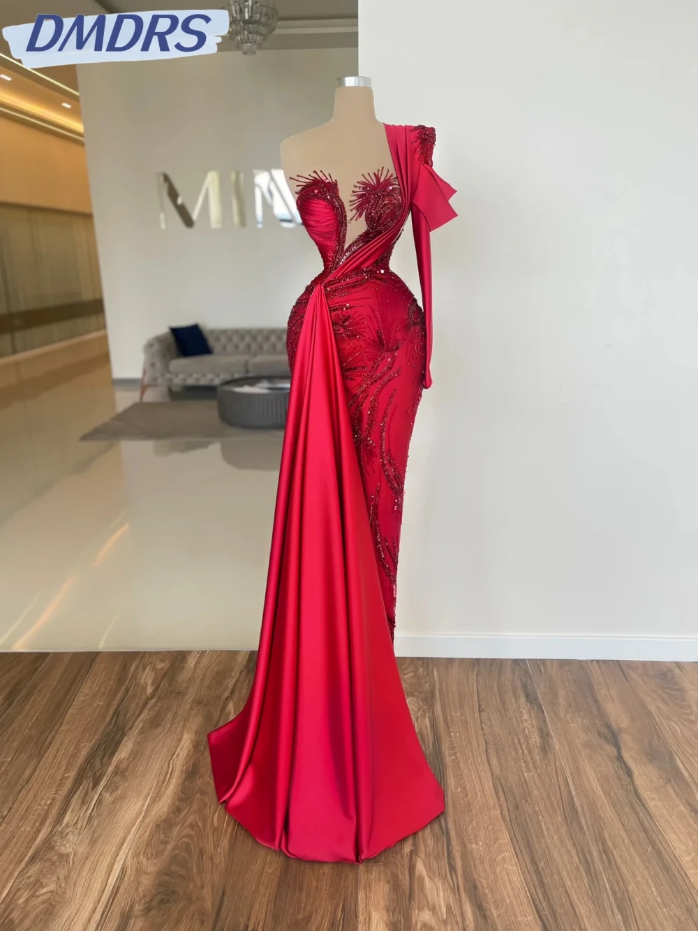 Stylish Red Beaded Satin Long Evening Dress For Women Luxury One Shoulder Wedding Party Gown Customized Straight Prom Dresses
Stylish Red Beaded Satin Long Evening Dress For Women Luxury One Shoulder Wedding Party Gown Customized Straight Prom Dresses