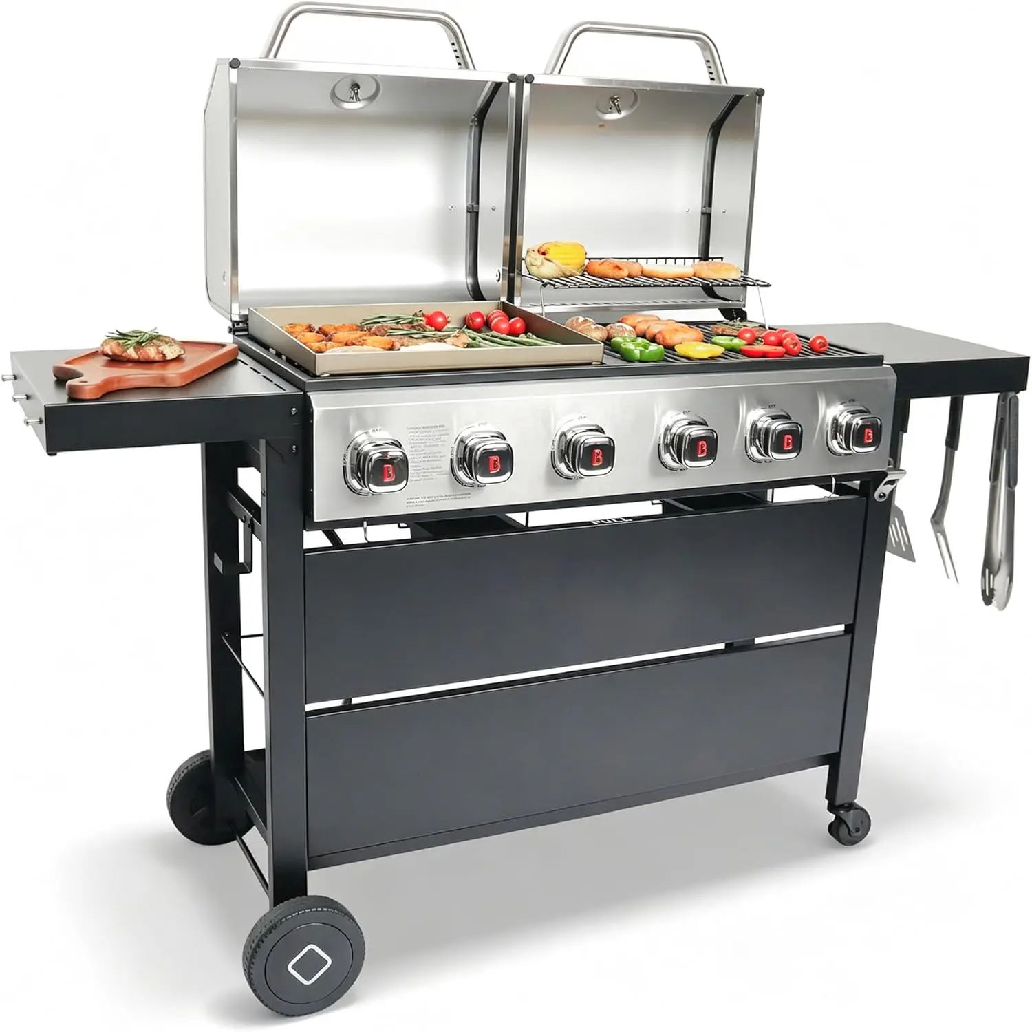 6 Burner Propane Gas Grill Griddle Combo with Porcelain-Enameled Cast Iron Grates & Cast Iron Pan, Dual Outdoor BBQ Grill With
6 Burner Propane Gas Grill Griddle Combo with Porcelain-Enameled Cast Iron Grates & Cast Iron Pan, Dual Outdoor BBQ Grill With