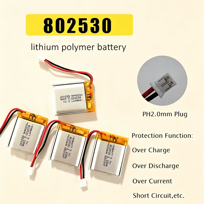 802530 600mAh 3.7V Lipo Battery Rechargeable Lithium Polymer Batterie for LED Light Electric Toys Bluetooth Speaker Neck Fan GPS
802530 600mAh 3.7V Lipo Battery Rechargeable Lithium Polymer Batterie for LED Light Electric Toys Bluetooth Speaker Neck Fan GPS