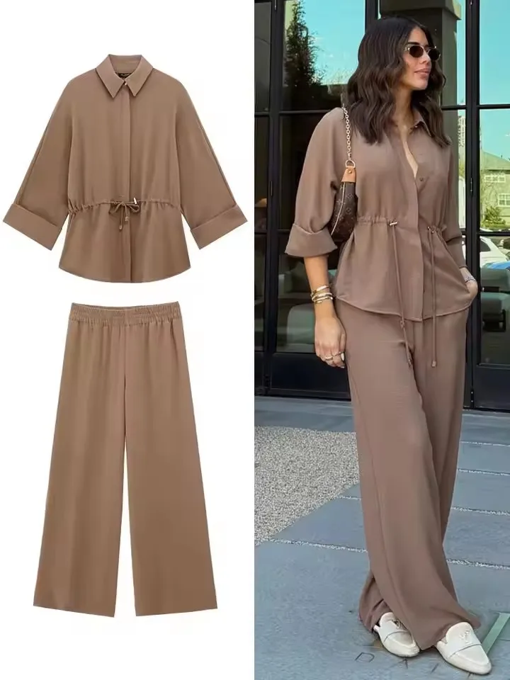 2 Piece Sets Womens Outfits Casual Suit Lapel Sleeves Concealed Button Thin Strap Blouse+Elastic Waist Straight Hanging Trousers
2 Piece Sets Womens Outfits Casual Suit Lapel Sleeves Concealed Button Thin Strap Blouse+Elastic Waist Straight Hanging Trousers