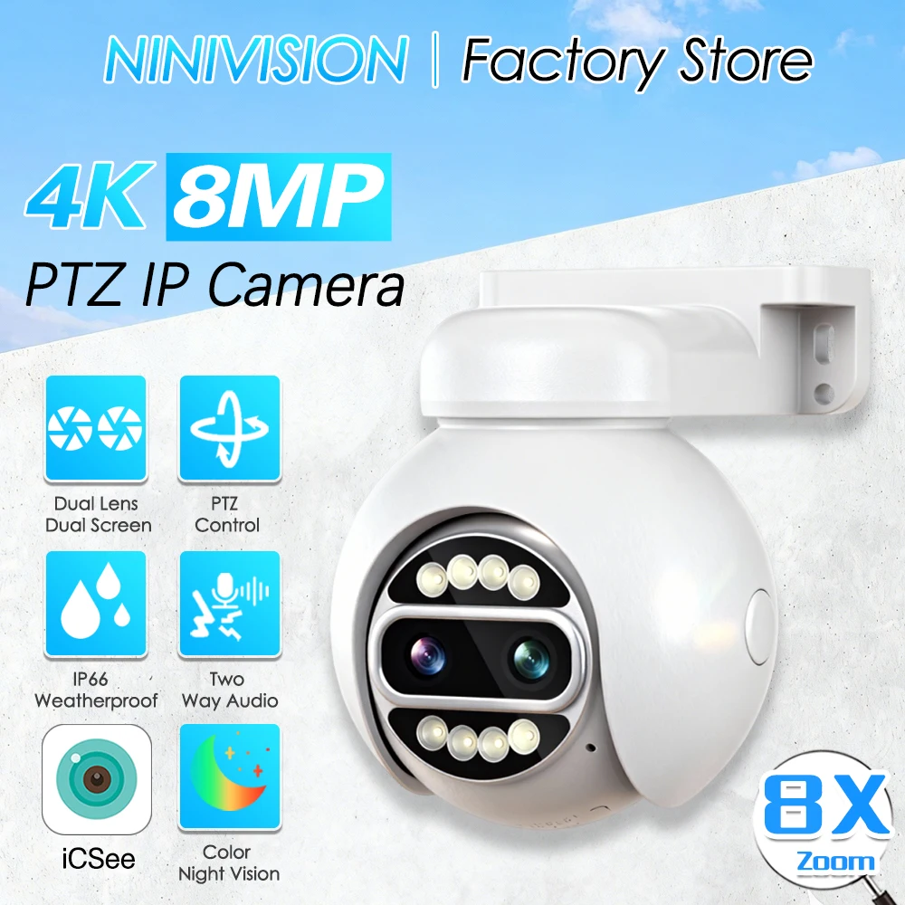 8X Digital Zoom POE PTZ Camera Dual Lens 8MP 4K Color Night Vision Audio Security Video Surveillance CCTV IP Cameras XMEye App
8X Digital Zoom POE PTZ Camera Dual Lens 8MP 4K Color Night Vision Audio Security Video Surveillance CCTV IP Cameras XMEye App