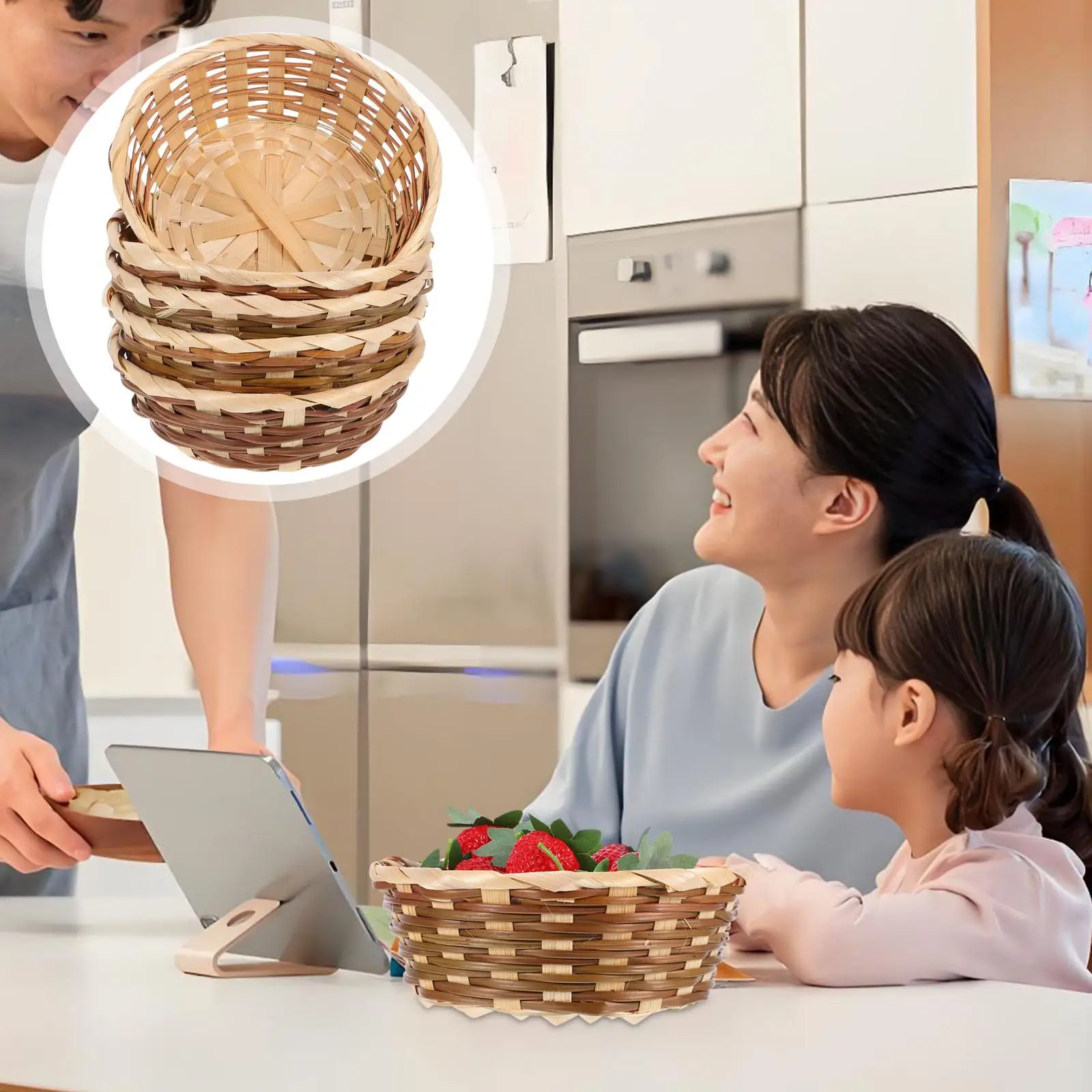 Bamboo Fruit Basket Wicker Storage Bread Tray 5 Pcs Handwoven Reusable Snack Container Dessert Plate Tabletop Candy Organizer
Bamboo Fruit Basket Wicker Storage Bread Tray 5 Pcs Handwoven Reusable Snack Container Dessert Plate Tabletop Candy Organizer