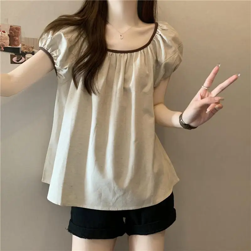2024 Women Summer New French Short-sleeved Loose Shirts Female Solid Color Shirt Tops Ladies O-neck Casual Pullover Blouses F20
2024 Women Summer New French Short-sleeved Loose Shirts Female Solid Color Shirt Tops Ladies O-neck Casual Pullover Blouses F20