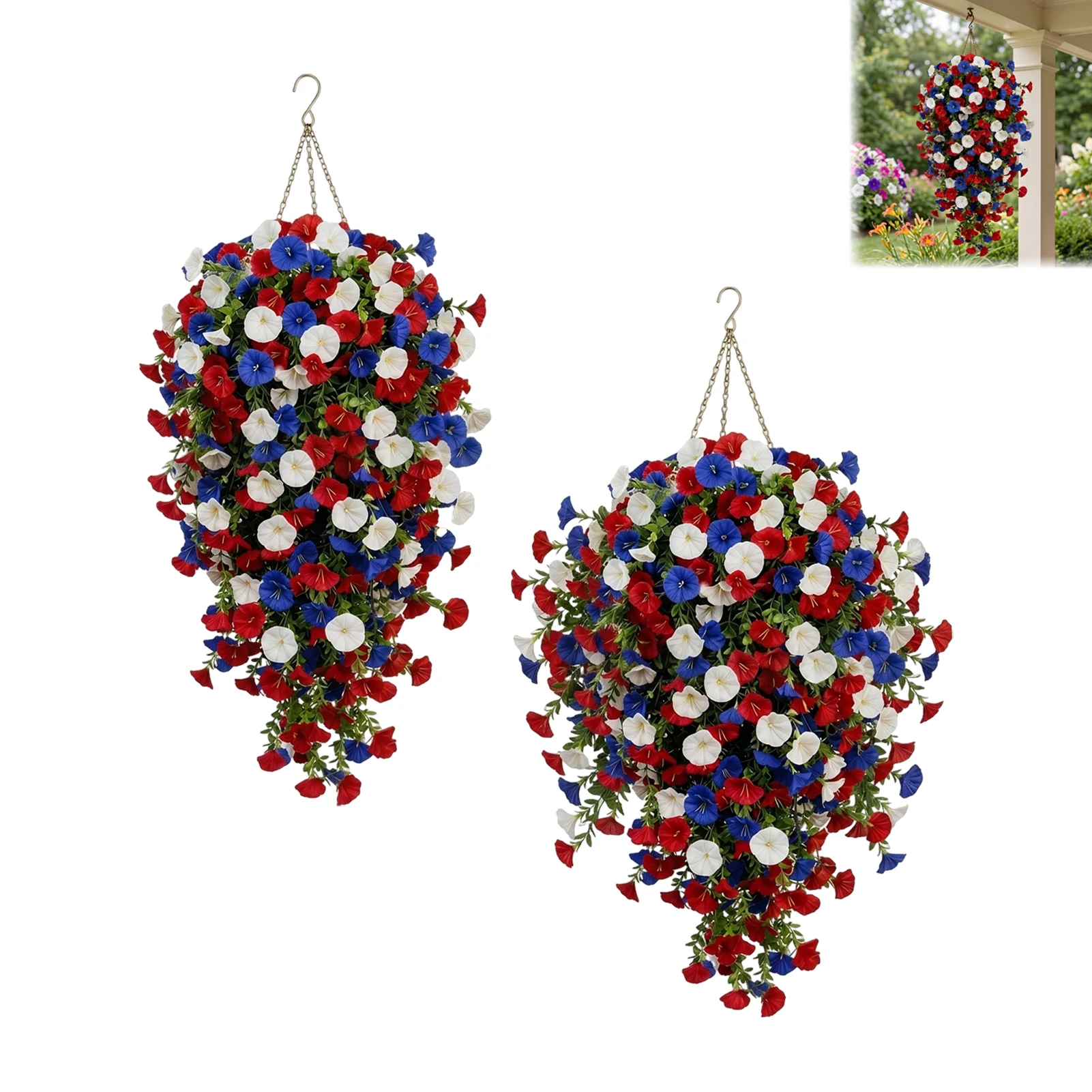 Patriotic Hanging Flower Basket For Independence Day Outdoor Decoration Red White Blue Weatherproof
Patriotic Hanging Flower Basket For Independence Day Outdoor Decoration Red White Blue Weatherproof