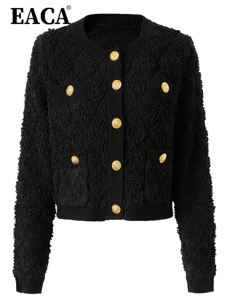 EACA 2025 early autumn new socialite style round neck knitted cardigan jacket with lamb wool embossed metal buckle light luxury
EACA 2025 early autumn new socialite style round neck knitted cardigan jacket with lamb wool embossed metal buckle light luxury