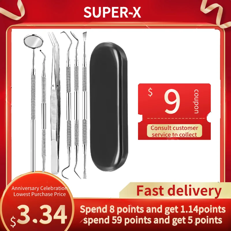 SUPER-X1set Dental Stainless Tool Set Mouth Mirror Probe Hook Pick Tweezer Oral CleaningTeeth Care Tool Dental Calculus Removers
SUPER-X1set Dental Stainless Tool Set Mouth Mirror Probe Hook Pick Tweezer Oral CleaningTeeth Care Tool Dental Calculus Removers