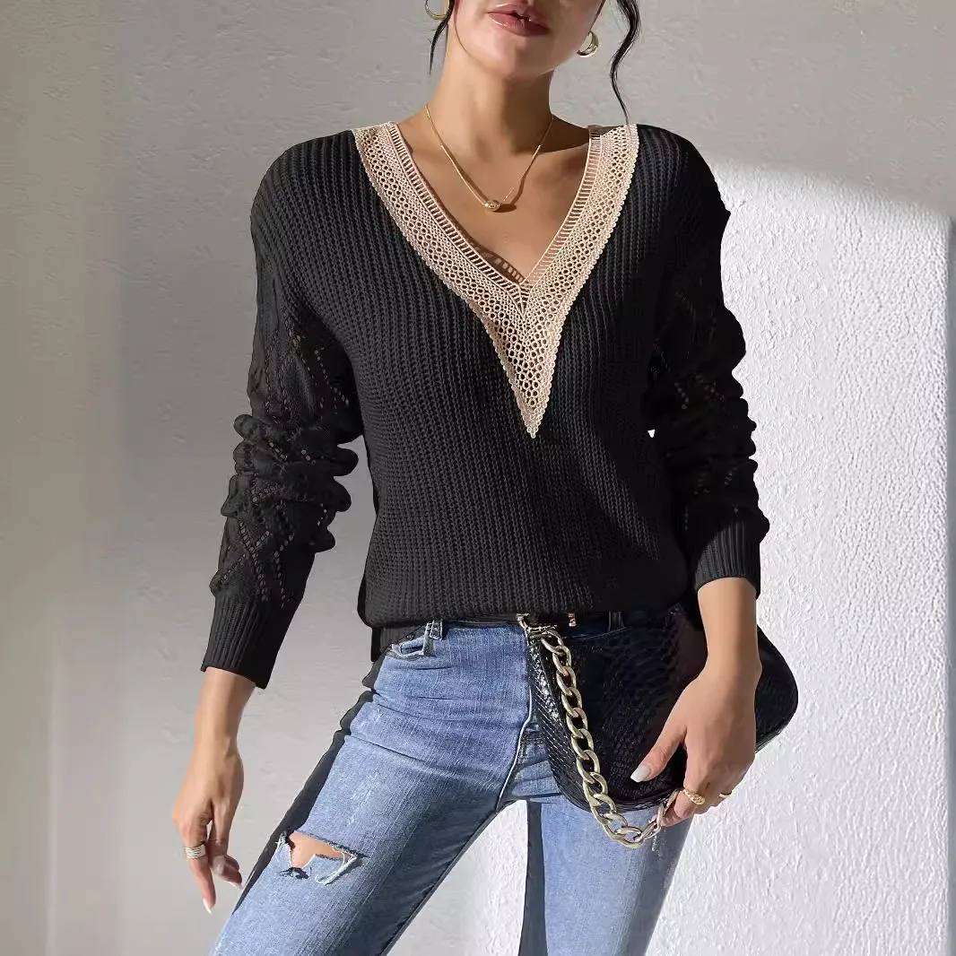 Women's Autumn Lace V-neck Patchwork Sweater Contrasting Colors for Casual Pullover Korean Fashion M
Women's Autumn Lace V-neck Patchwork Sweater Contrasting Colors for Casual Pullover Korean Fashion M