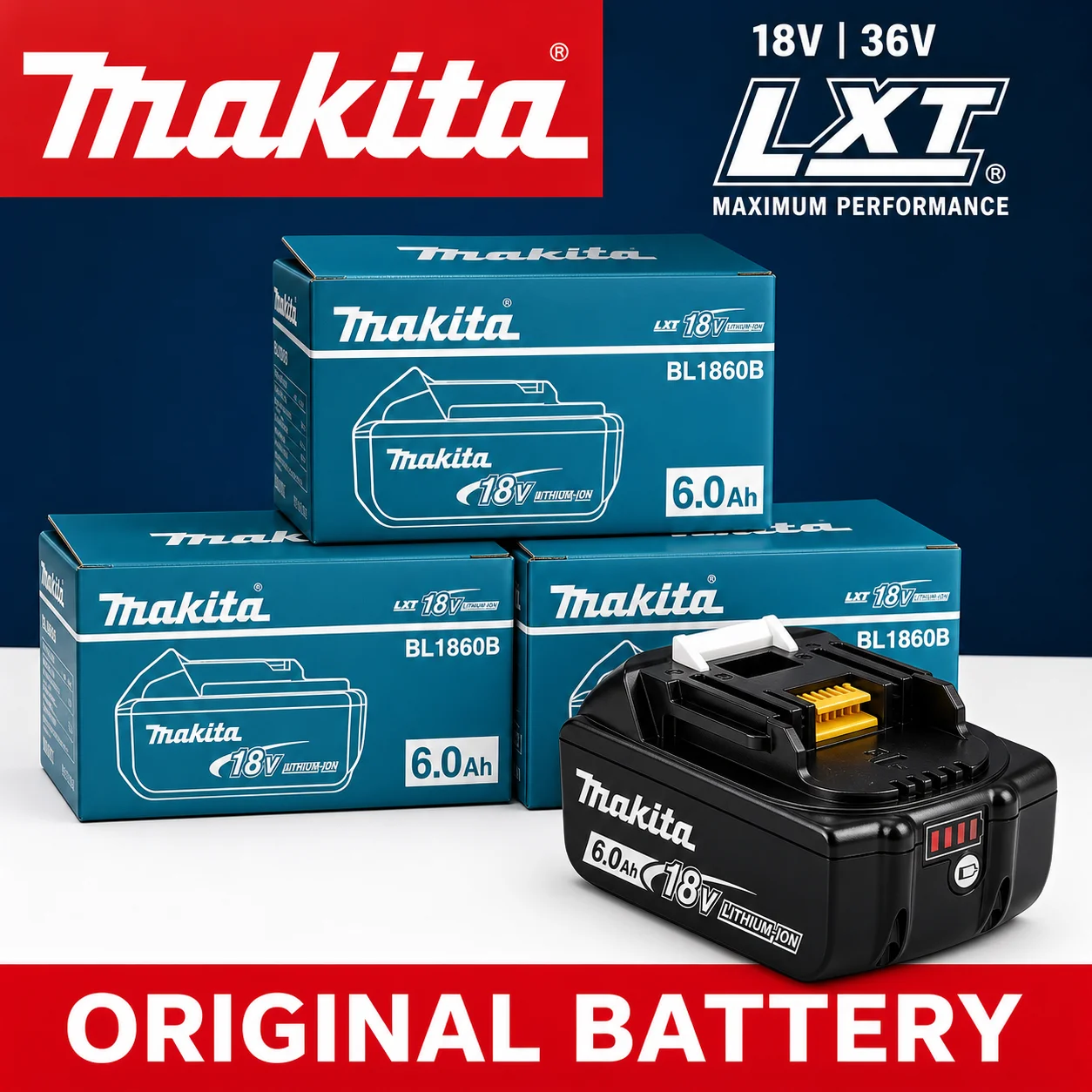Original Makita 18V 6.0Ah Rechargeable Battery for DTW285 DHW180 DGH181 DAS180 Cordless Power Tools
Original Makita 18V 6.0Ah Rechargeable Battery for DTW285 DHW180 DGH181 DAS180 Cordless Power Tools
