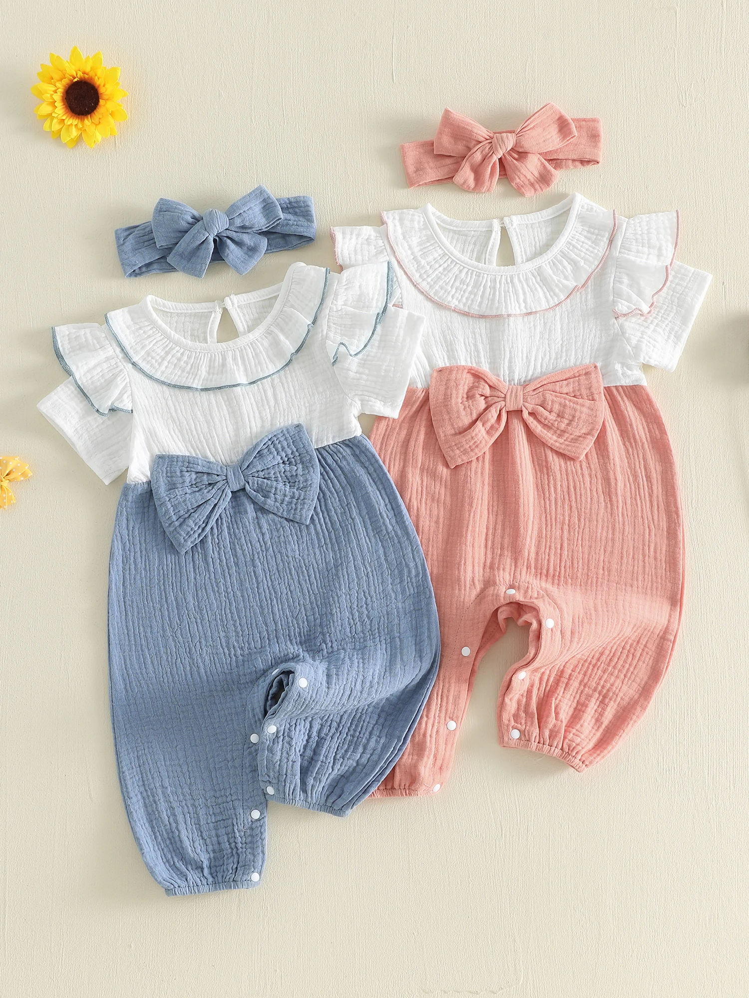 Adorable Baby Girls Rompers with Floral Print Ruffles Short Sleeve Crew Neck Bodysuits Bowknot Jumpsuits and Matching
Adorable Baby Girls Rompers with Floral Print Ruffles Short Sleeve Crew Neck Bodysuits Bowknot Jumpsuits and Matching