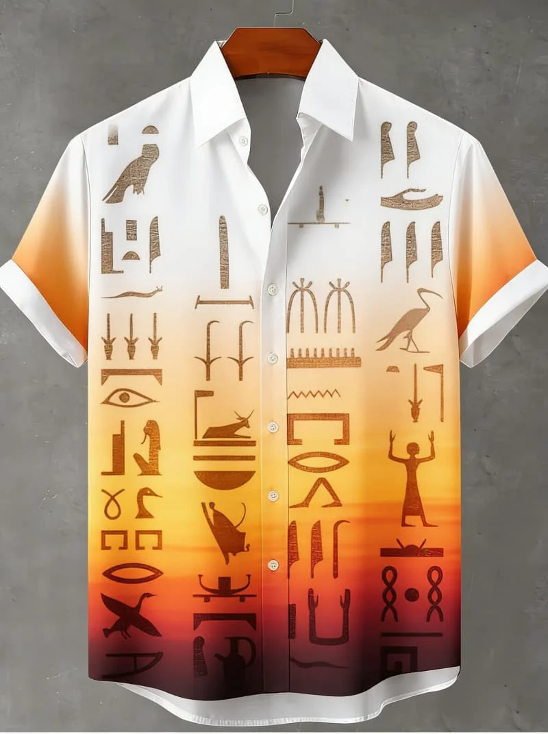 Men's Chic Retro Tribal Civilization Short Sleeve Shirt - Egyptian Hieroglyph & Aztec Print Casual Top For Everyday Street Style
Men's Chic Retro Tribal Civilization Short Sleeve Shirt - Egyptian Hieroglyph & Aztec Print Casual Top For Everyday Street Style