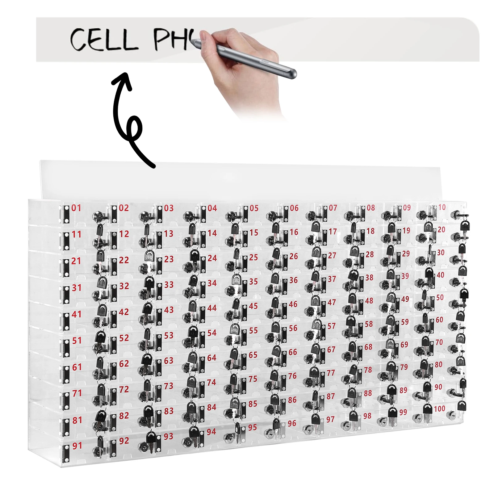 Шкафчик для мобильного телефона, 100-слотовый акриловый ящик для хранения мобильного телефона большого размера с дверными замками и ключами, настенный уже шкаф для хранения
Шкафчик для мобильного телефона, 100-слотовый акриловый ящик для хранения мобильного телефона большого размера с дверными замками и ключами, настенный уже шкаф для хранения