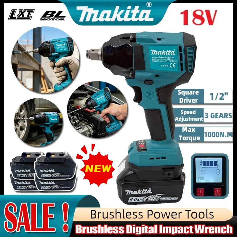 Makita Brushless Digital Display Electric Impact Wrench Cordless Electric Torque Wrench 1/2 Inch Screwdriver Power Tool for 18V
Makita Brushless Digital Display Electric Impact Wrench Cordless Electric Torque Wrench 1/2 Inch Screwdriver Power Tool for 18V