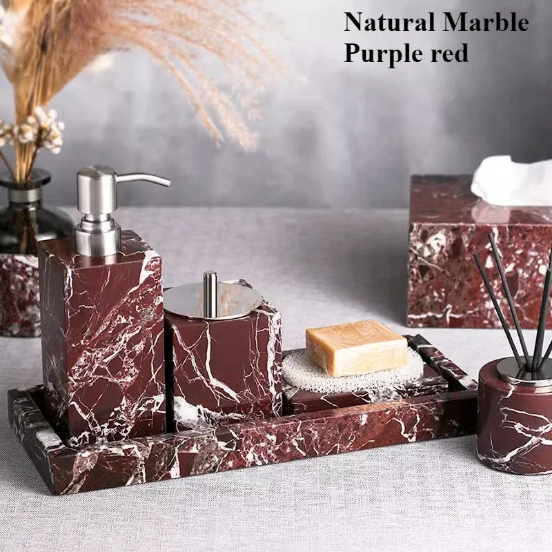 Natural Purple Red Marble Bathroom set Lotion Bottle Toothbrush Holder Cotton Swab Jar Paper Towel Box Tray Bathroom Accessories
Natural Purple Red Marble Bathroom set Lotion Bottle Toothbrush Holder Cotton Swab Jar Paper Towel Box Tray Bathroom Accessories